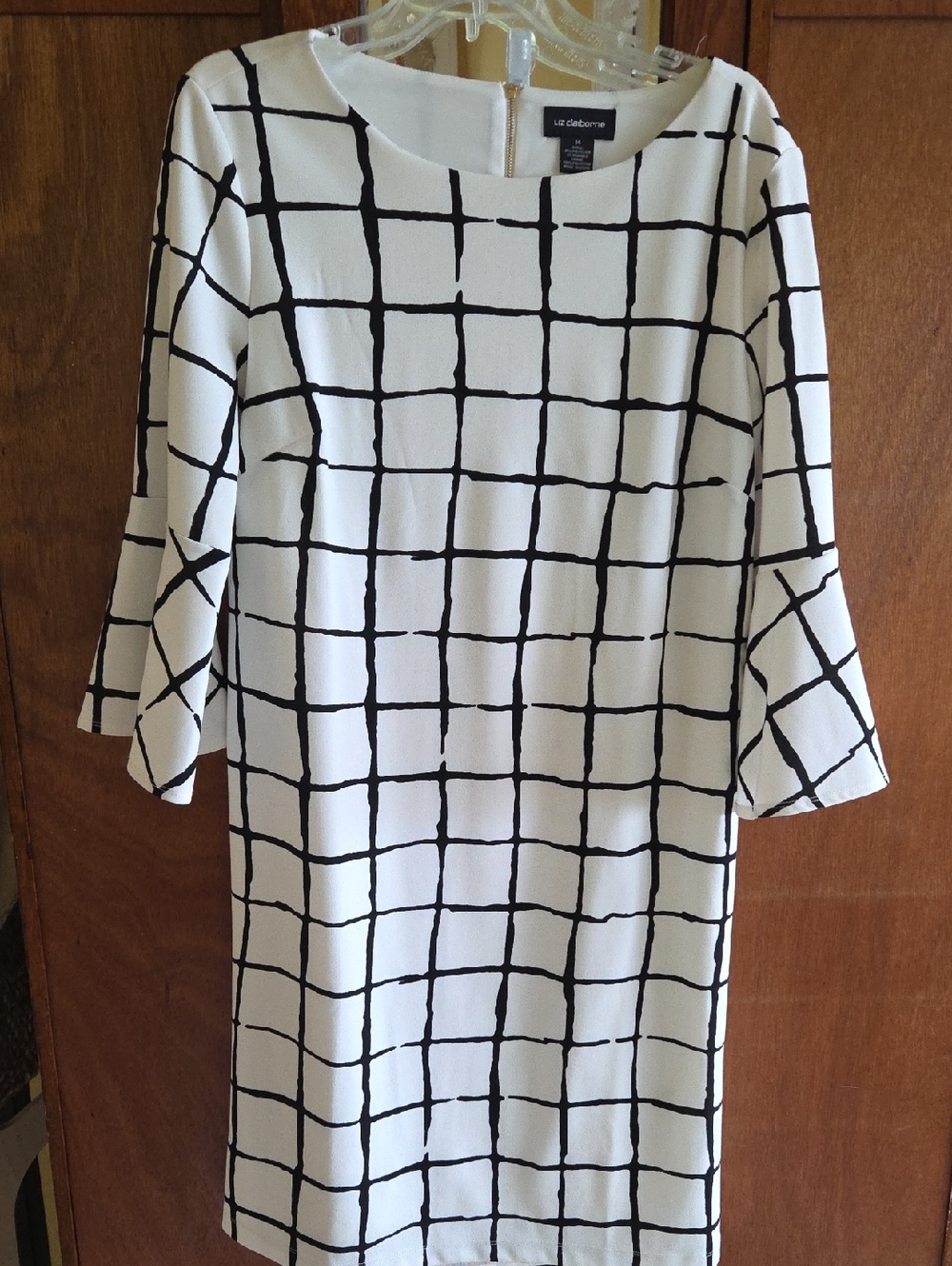 Liz Claiborne White Dress with Black Windowpane Grid